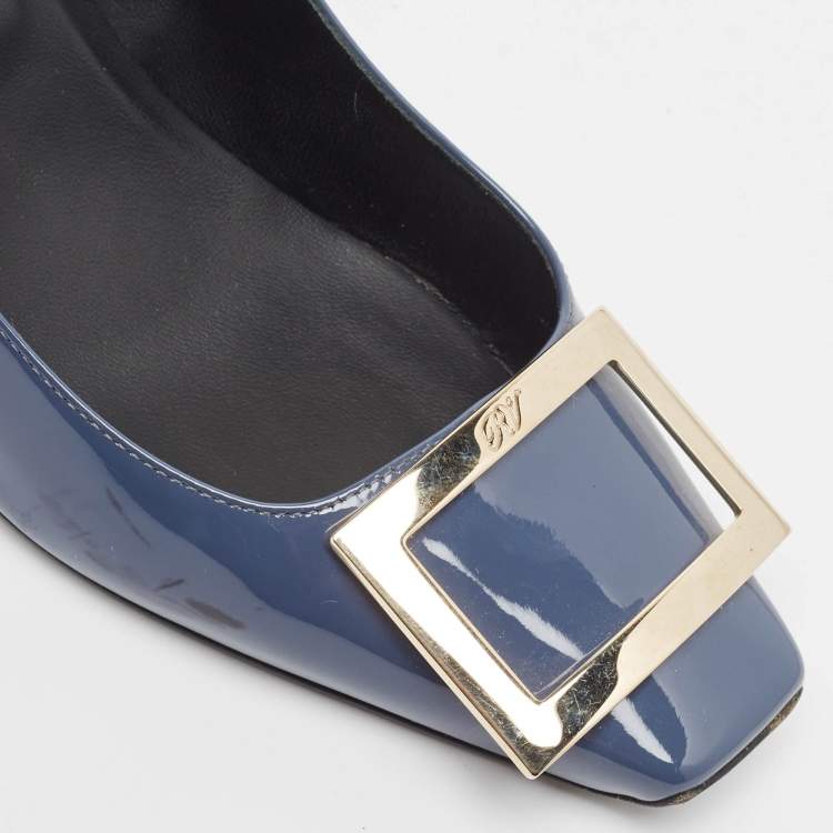 Pre Owned Roger Vivier Navy Blue Patent Trompette Pumps Size 38.5