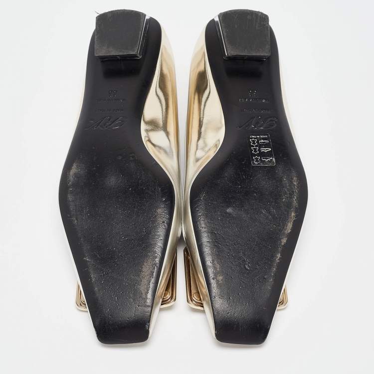 Pre Owned Roger Vivier Two Tone Leather Ballet Flats Size 36