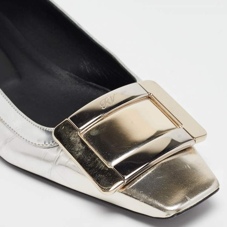 Pre Owned Roger Vivier Two Tone Leather Ballet Flats Size 36