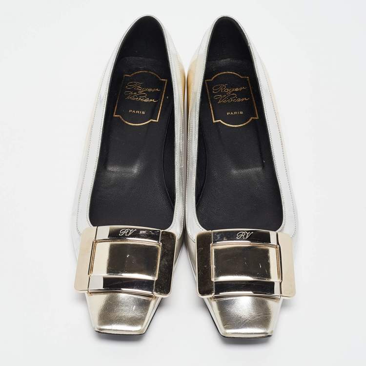 Pre Owned Roger Vivier Two Tone Leather Ballet Flats Size 36