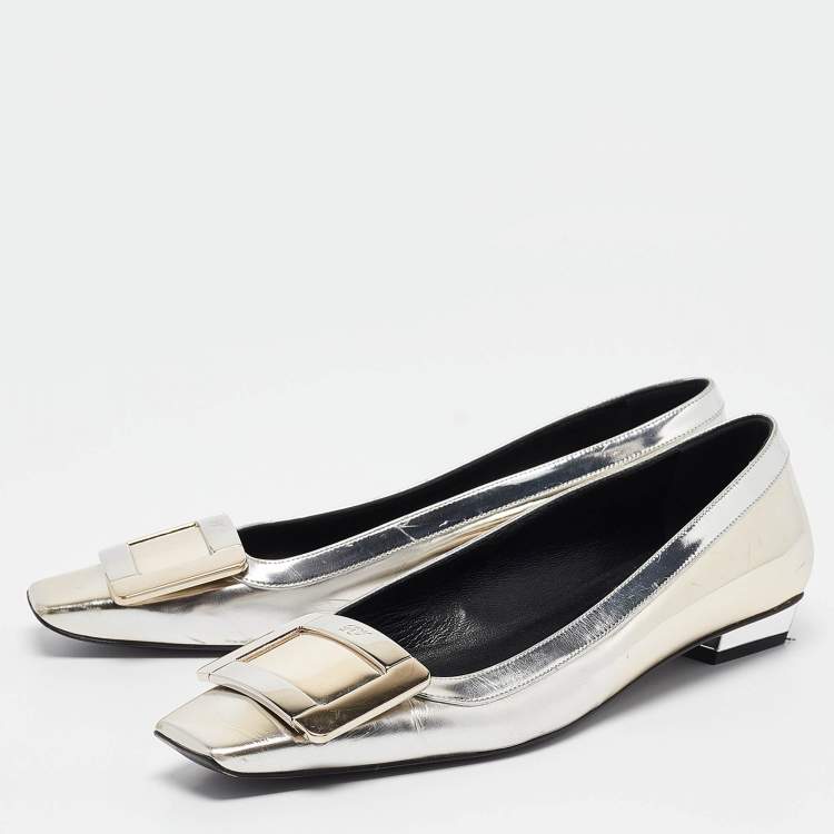 Pre Owned Roger Vivier Two Tone Leather Ballet Flats Size 36
