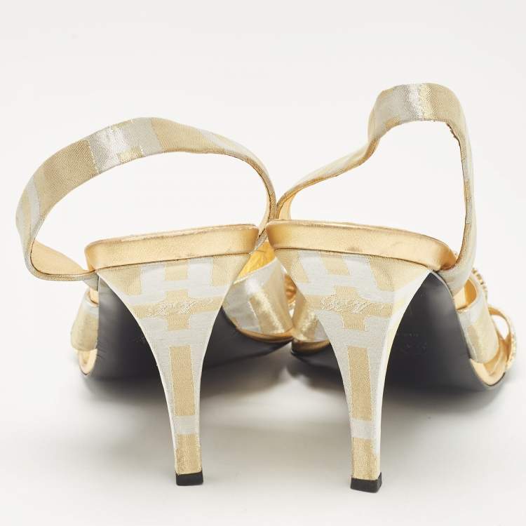 Pre Owned Roger Vivier Two Tone Satin Crystal Embellished Slingback Sandals Size 40