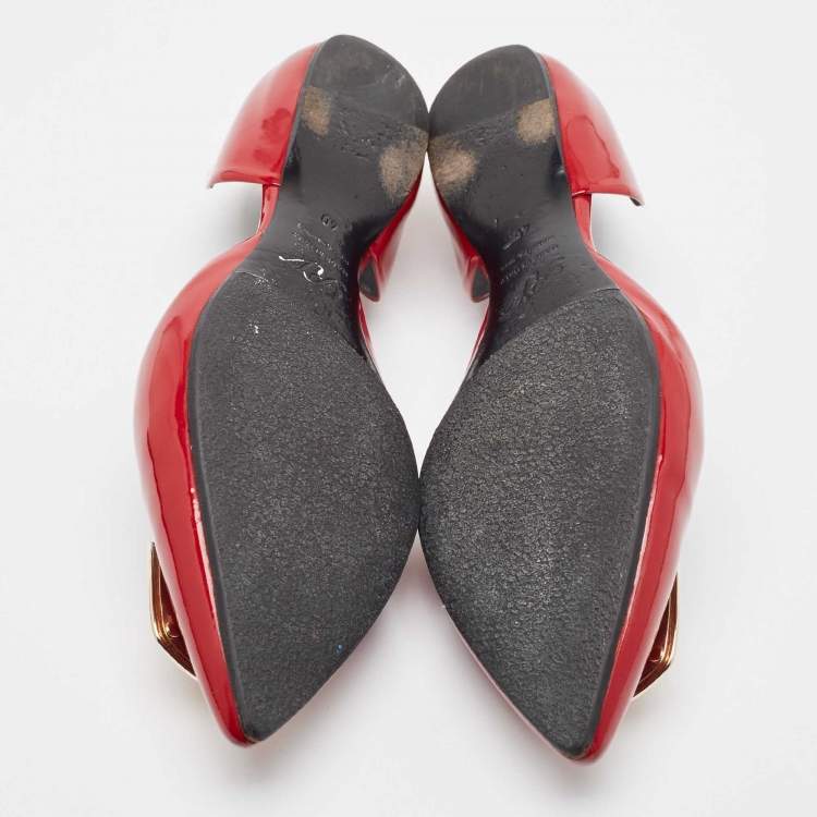 Pre Owned Roger Vivier Red Patent Leather Chips Ballet Flats Size 40