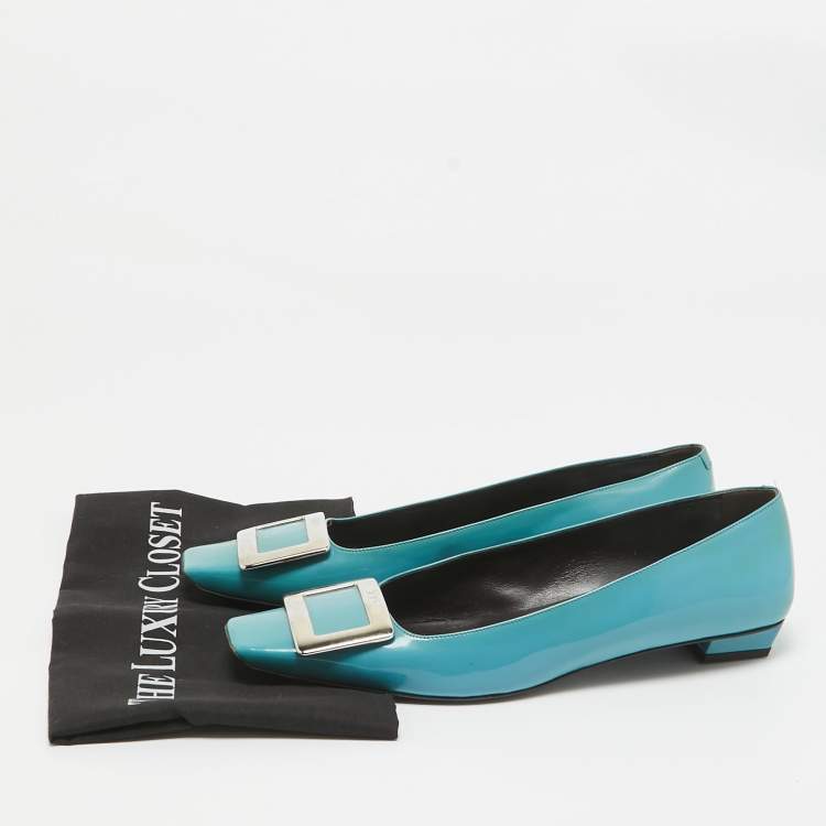 Pre Owned Roger Vivier Blue Patent Trompette Ballet Flats Size 40.5