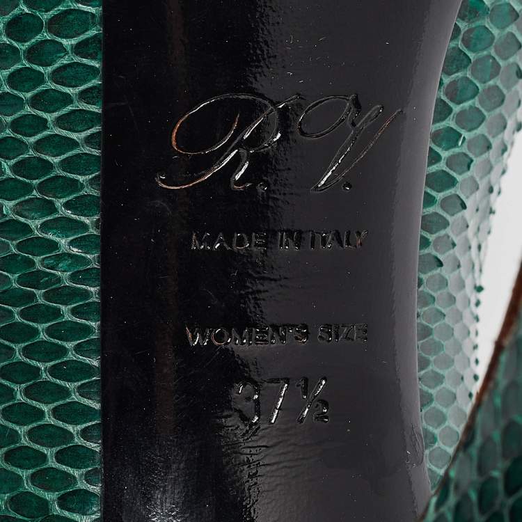 Pre Owned Roger Vivier Green Snakeskin Leather Peep Toe Pumps Size 37.5