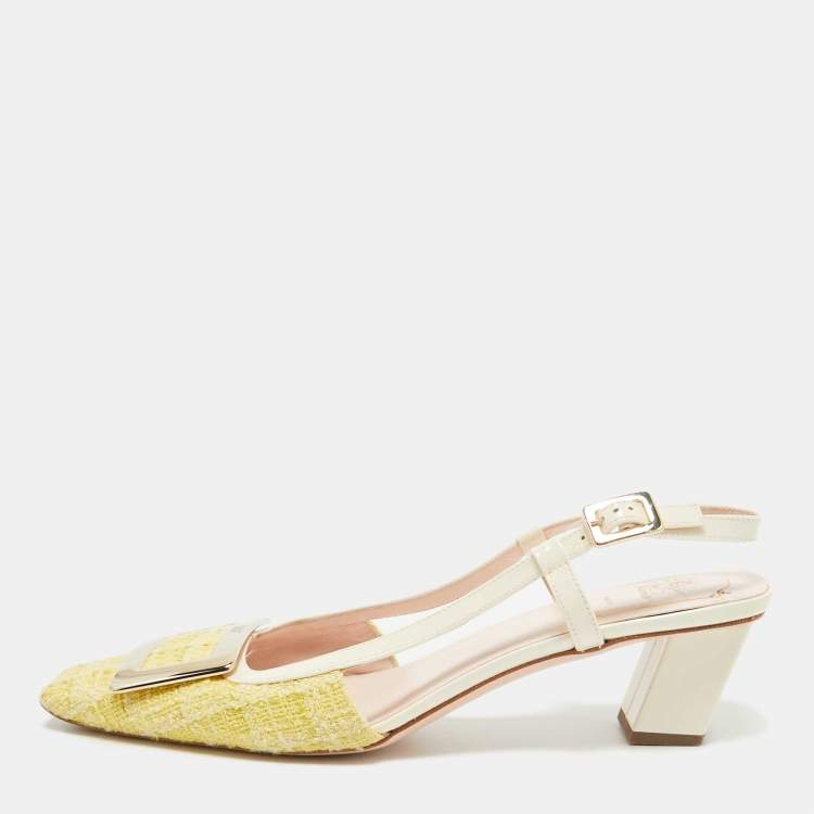 Pre Owned Roger Vivier Yellow Tweed Belle Vivier Slingback Pumps Size 39 