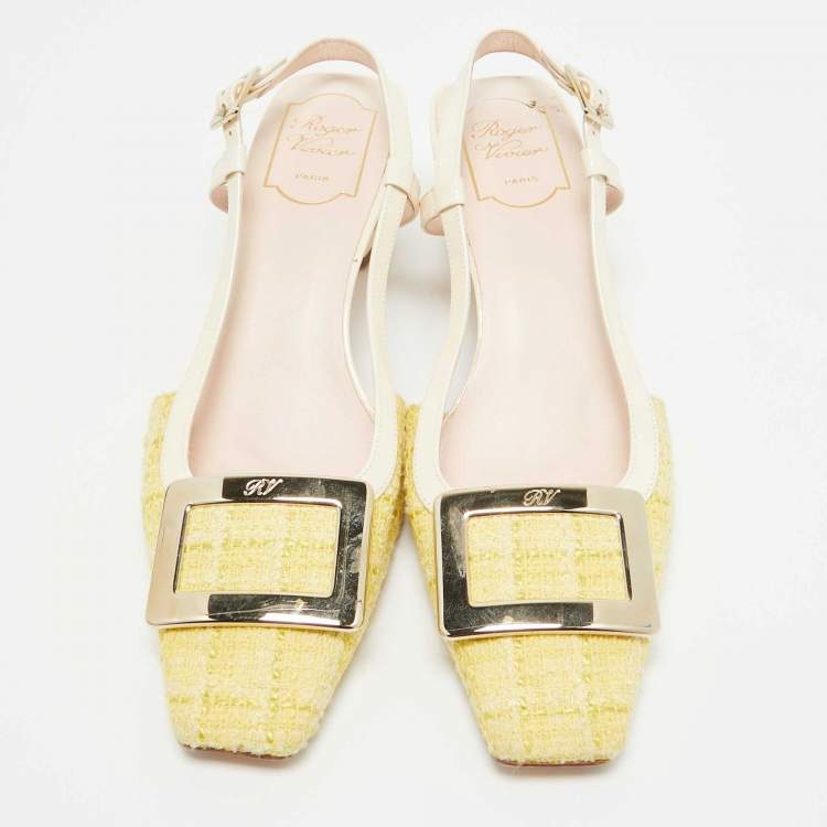 Pre Owned Roger Vivier Yellow Tweed Belle Vivier Slingback Pumps Size 39 