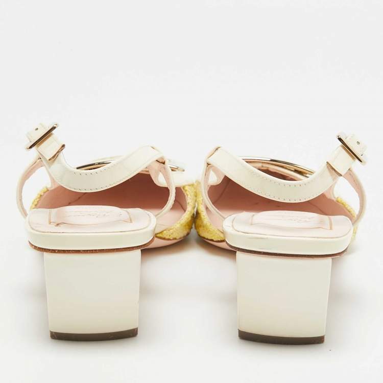 Pre Owned Roger Vivier Yellow Tweed Belle Vivier Slingback Pumps Size 39 
