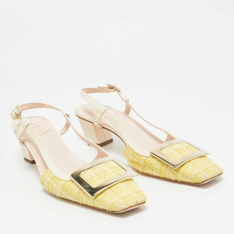 Pre Owned Roger Vivier Yellow Tweed Belle Vivier Slingback Pumps Size 39 