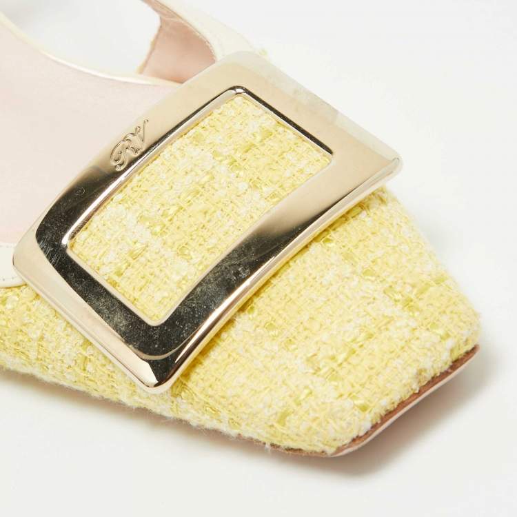 Pre Owned Roger Vivier Yellow Tweed Belle Vivier Slingback Pumps Size 39 
