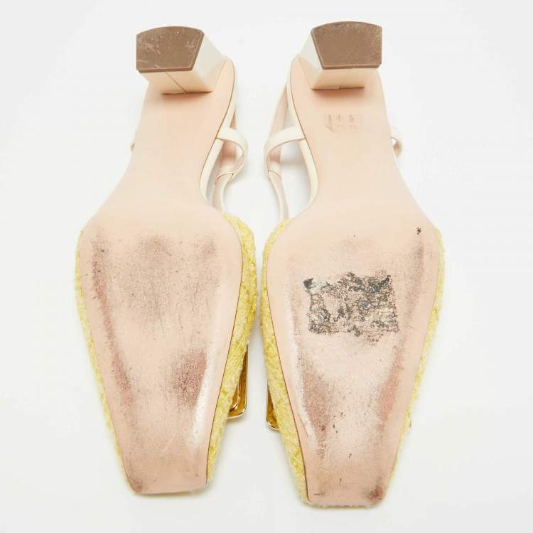 Pre Owned Roger Vivier Yellow Tweed Belle Vivier Slingback Pumps Size 39 