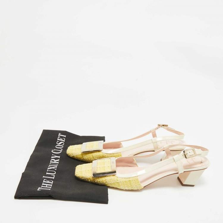 Pre Owned Roger Vivier Yellow Tweed Belle Vivier Slingback Pumps Size 39 