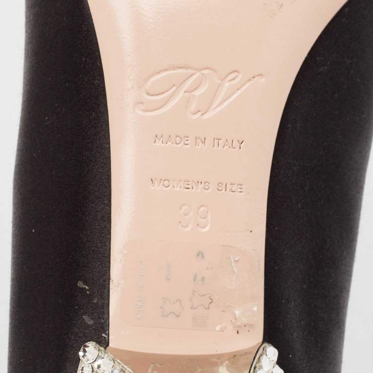 Pre Owned Roger Vivier Black Satin Crystals Embellished Bow Pumps Size 39