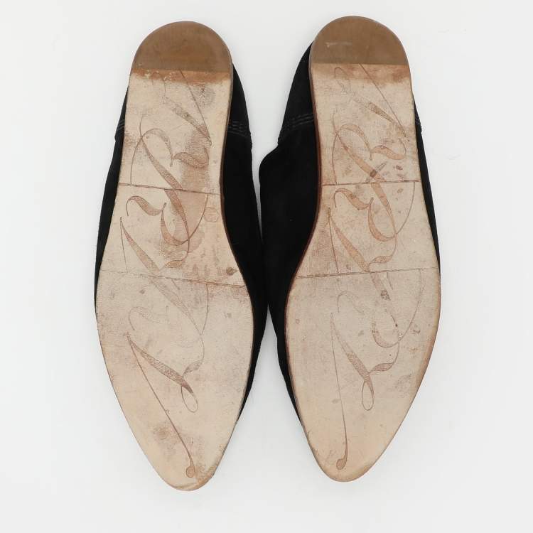Pre Owned Roger Vivier Black Suede Embellished Mules Size 38.5