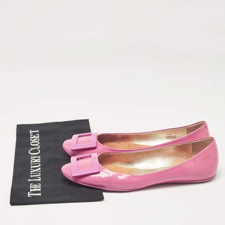 Pre Owned Roger Vivier Pink Patent Leather Gommette Ballet Flats Size 40