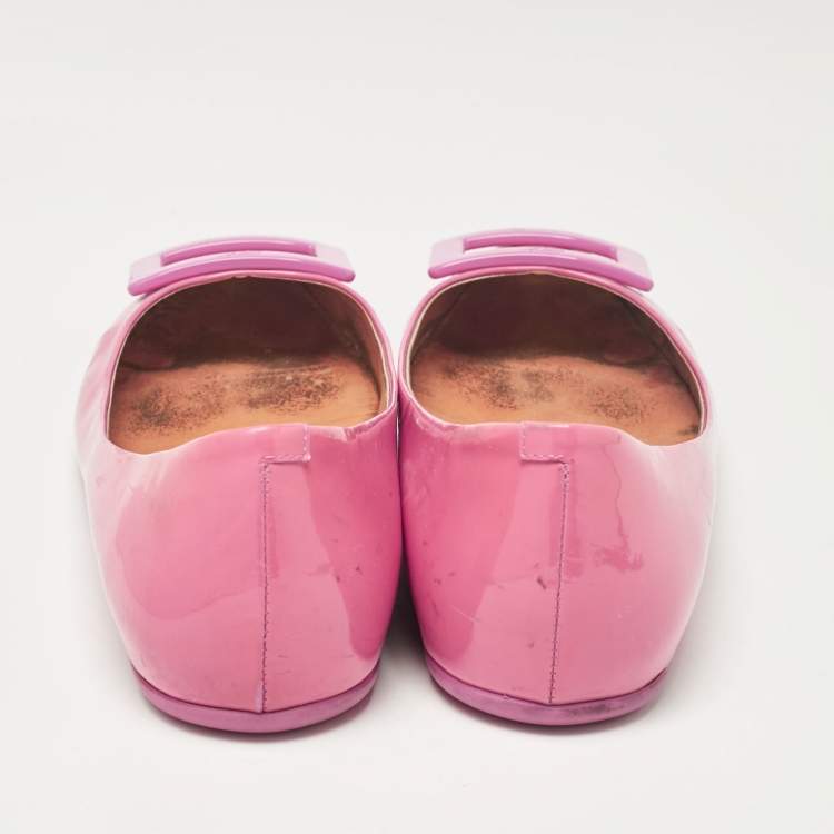 Pre Owned Roger Vivier Pink Patent Leather Gommette Ballet Flats Size 40