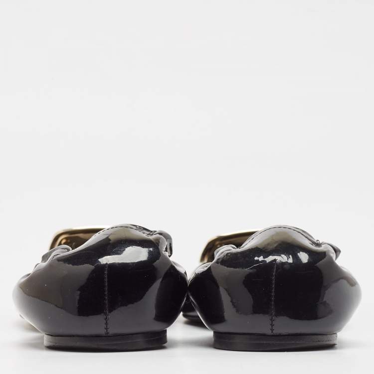 Pre Owned Roger Vivier Black Patent Leather Chip Scrunch Flats Size 39