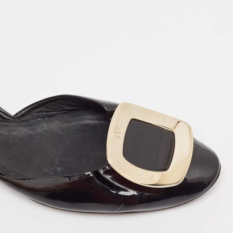 Pre Owned Roger Vivier Black Patent Leather Chip Scrunch Flats Size 39