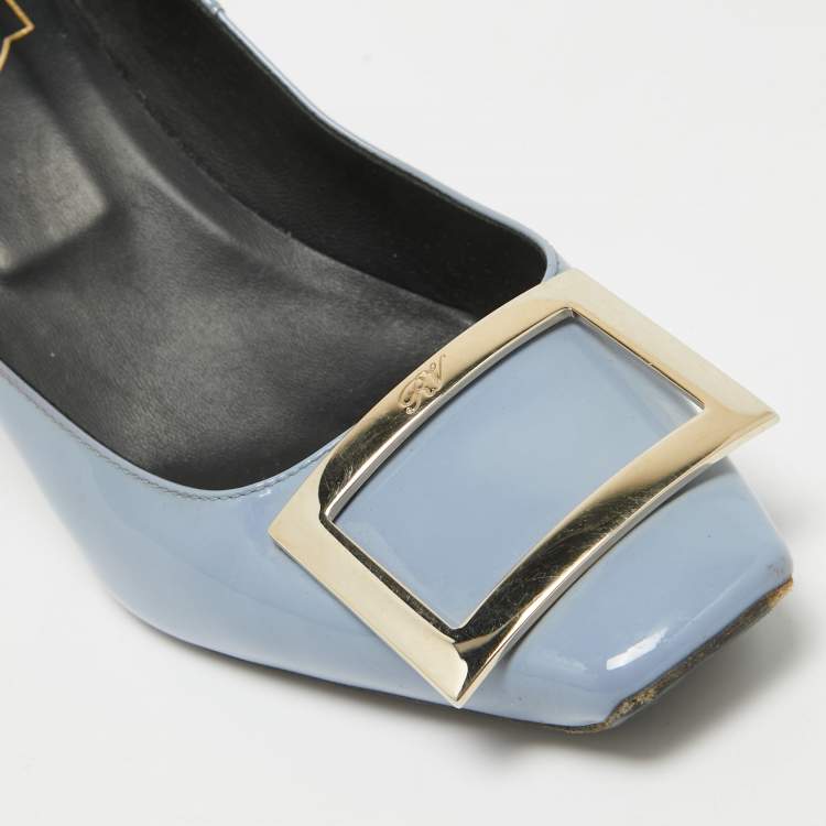 Pre Owned Roger Vivier Blue Patent Leather Trompette Pumps Size 38