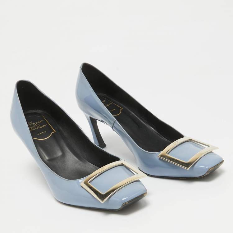 Pre Owned Roger Vivier Blue Patent Leather Trompette Pumps Size 38