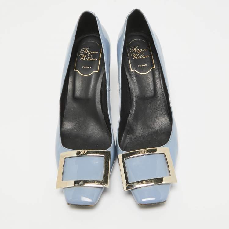 Pre Owned Roger Vivier Blue Patent Leather Trompette Pumps Size 38