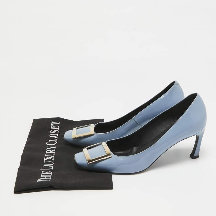 Pre Owned Roger Vivier Blue Patent Leather Trompette Pumps Size 38