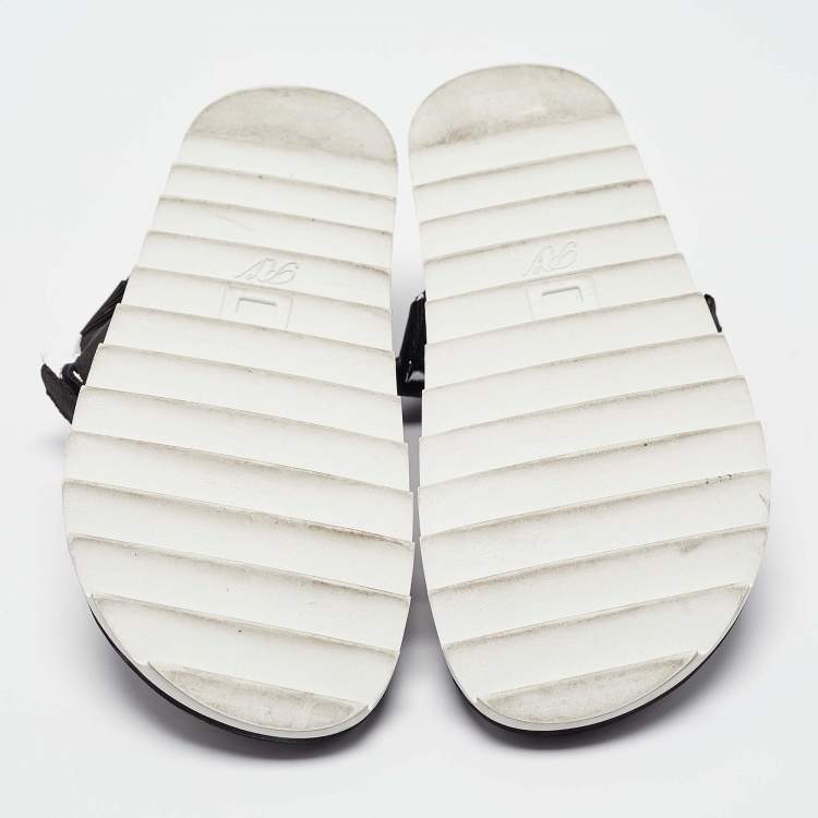 Pre Owned Roger Vivier Black Canvas Crystal Embellished Flat Sandals Size  41