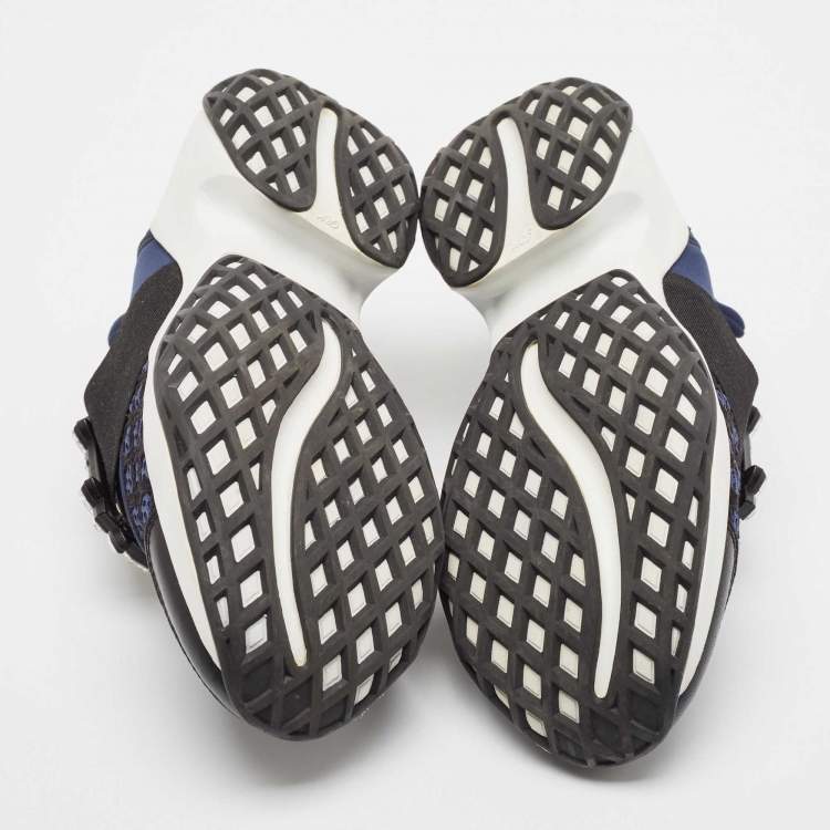 Pre Owned Roger Vivier Blue Leather and Mesh Viv Run Strass Slip On Sneakers Size 38