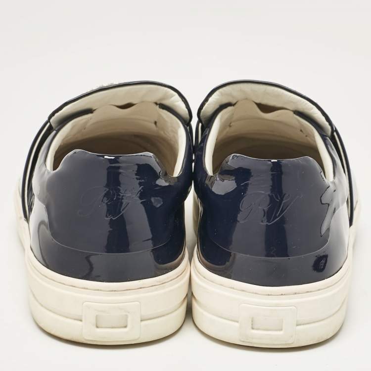 Pre Owned Roger Vivier Navy Blue Patent  Viv Crystal Embellished Sneakers Size 41