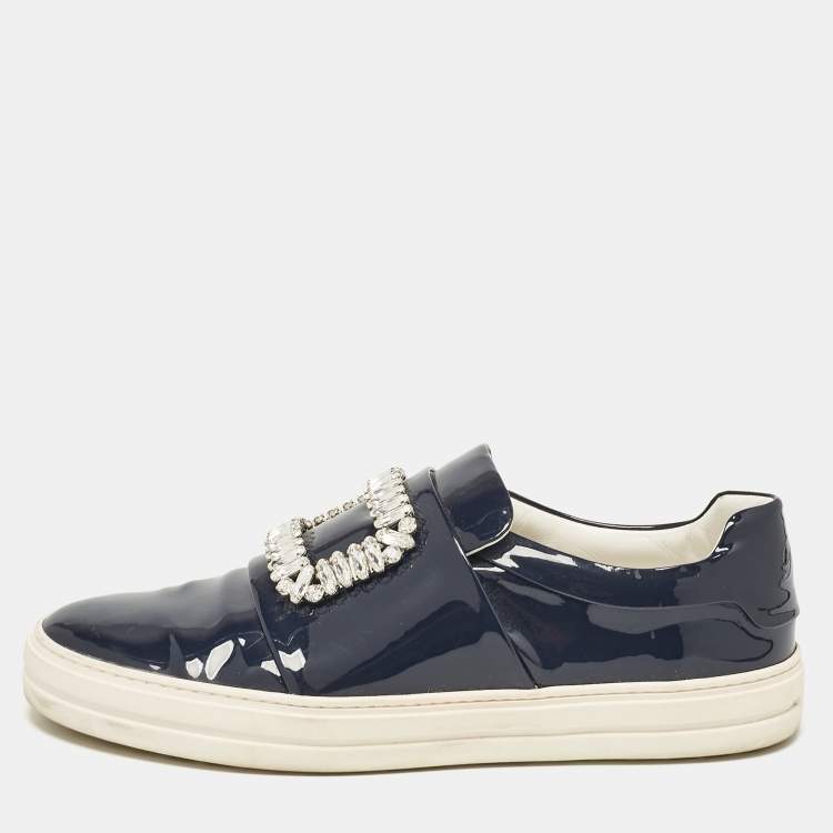 Pre Owned Roger Vivier Navy Blue Patent  Viv Crystal Embellished Sneakers Size 41