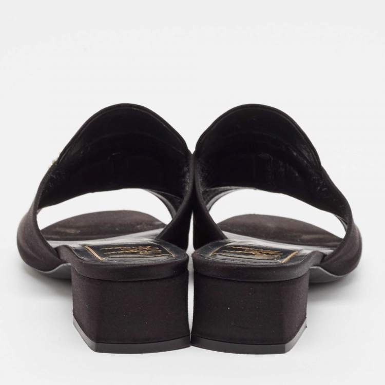 Pre Owned Roger Vivier Black Satin Crystal Embellished Slide Sandals Size 38