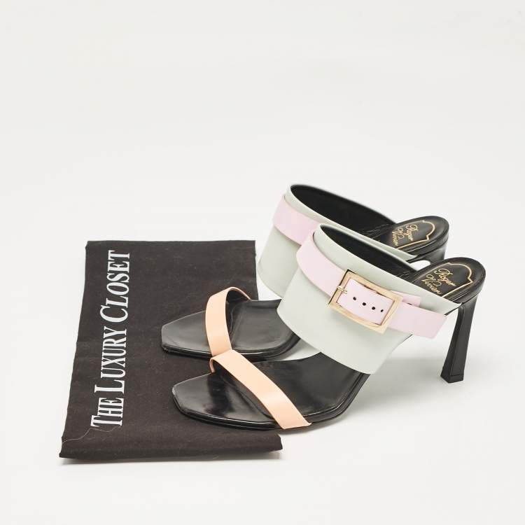 Pre Owned Roger Vivier Multicolor Leather Buckle Slide Sandals Size 38