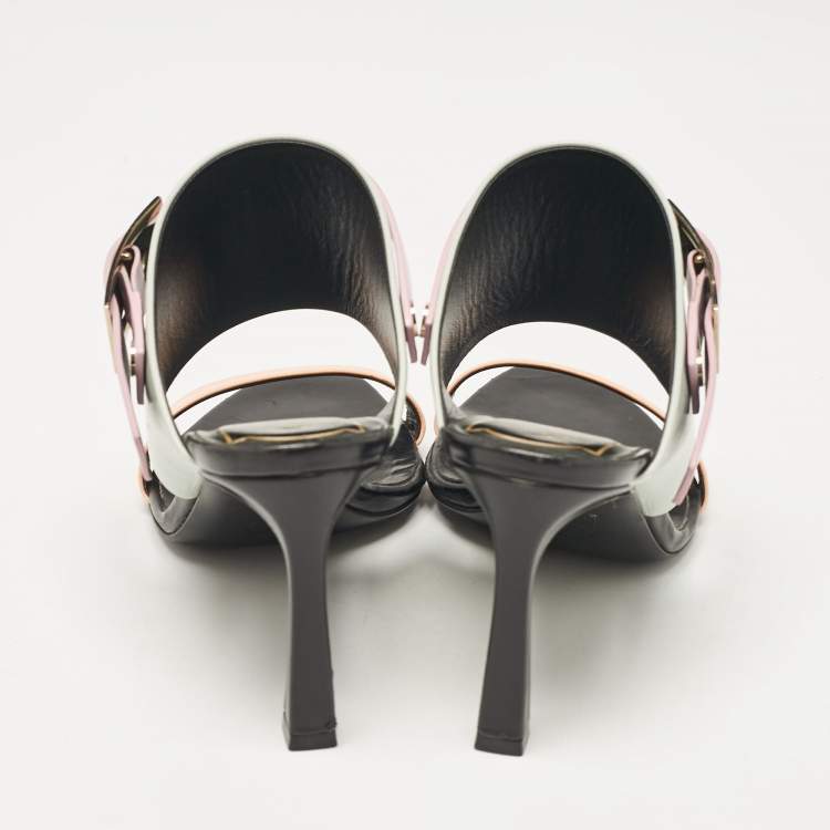 Pre Owned Roger Vivier Multicolor Leather Buckle Slide Sandals Size 38