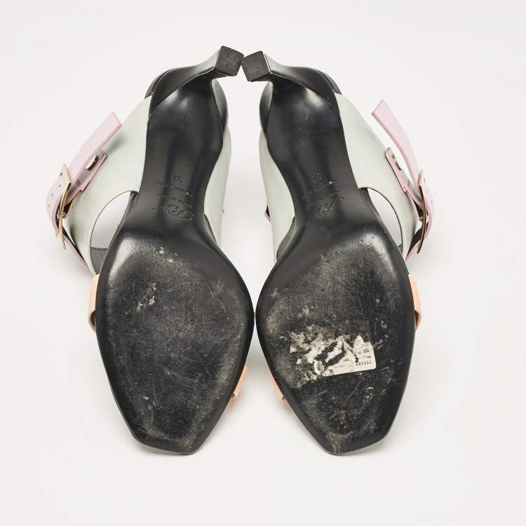 Pre Owned Roger Vivier Multicolor Leather Buckle Slide Sandals Size 38