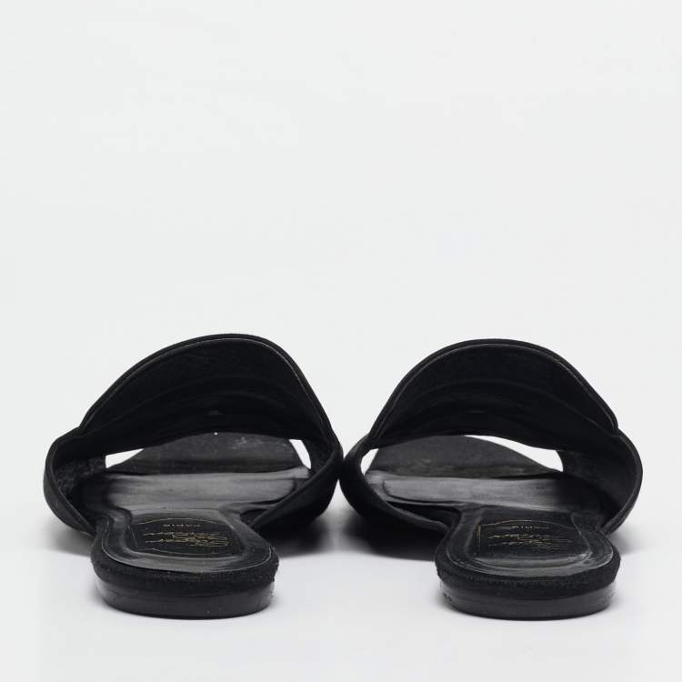 Pre Owned Roger Vivier Black Satin Crystal Embellished Flat Mules Size 40