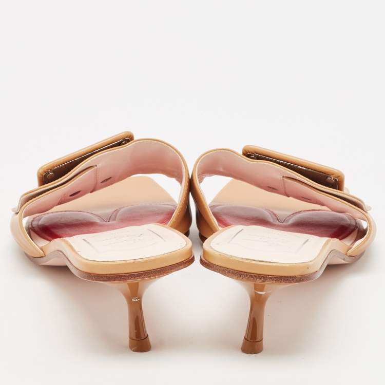 Pre Owned Roger Vivier Brown Leather Covered Buckle Slide Sandals Size 42