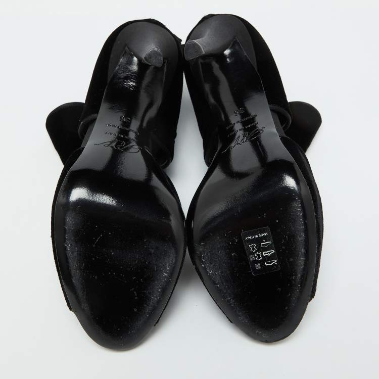 Pre Owned Roger Vivier Black Velvet Cut Out Bow Ankle Booties Size 36