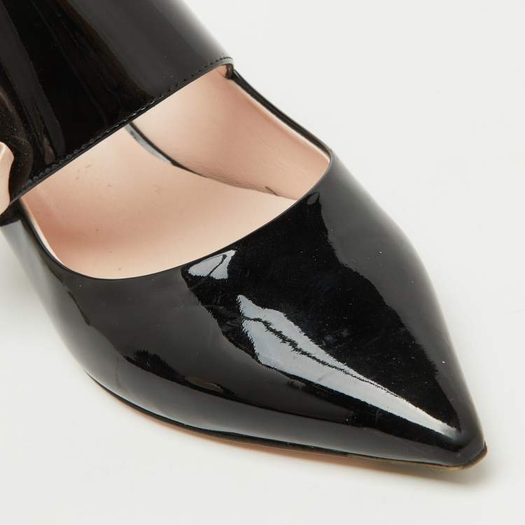 Pre Owned Roger Vivier Black Patent Leather Floral Applique Mary Jane Pumps Size 37.5