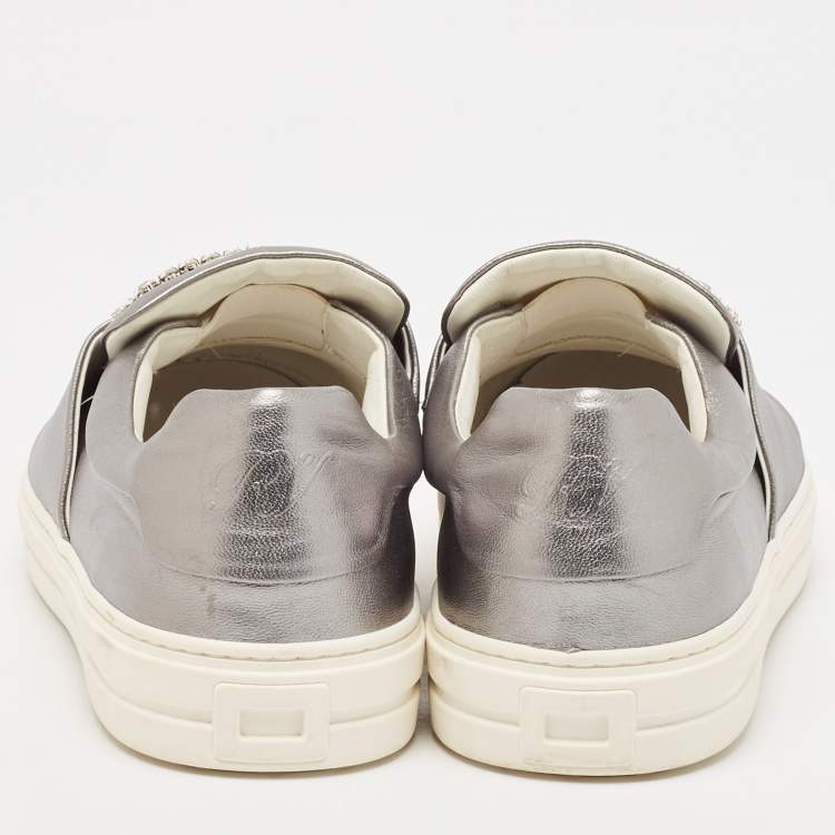 Pre Owned Roger Vivier Silver Leather Sneaky Viv Lace Up Sneakers Size 41
