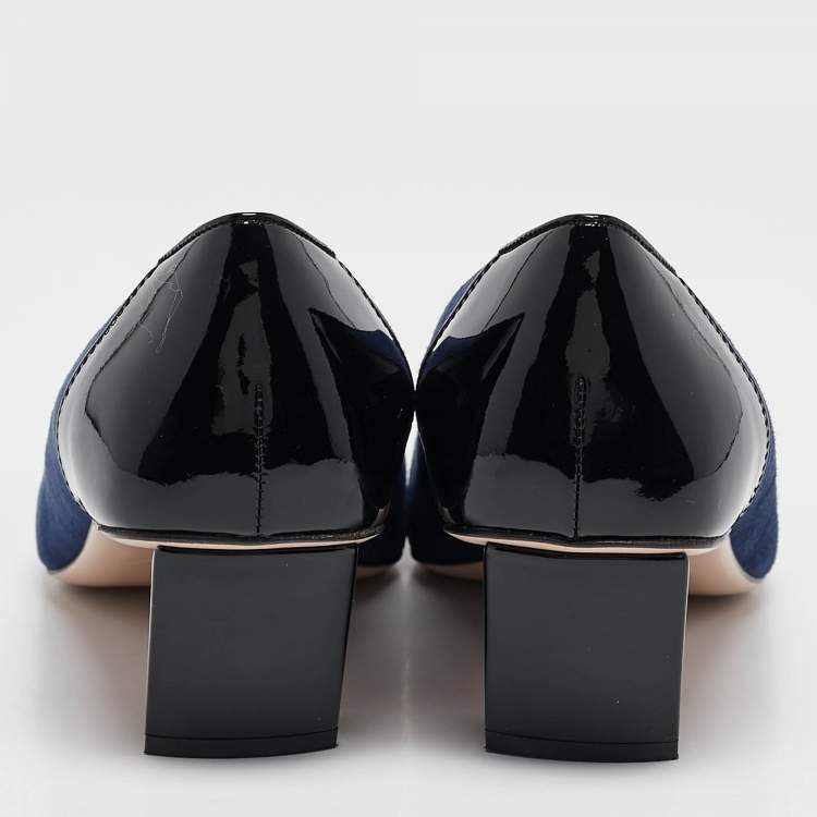 Pre Owned Roger Vivier Black/Silver Suede and Leather Belle Pumps Size 39.5
