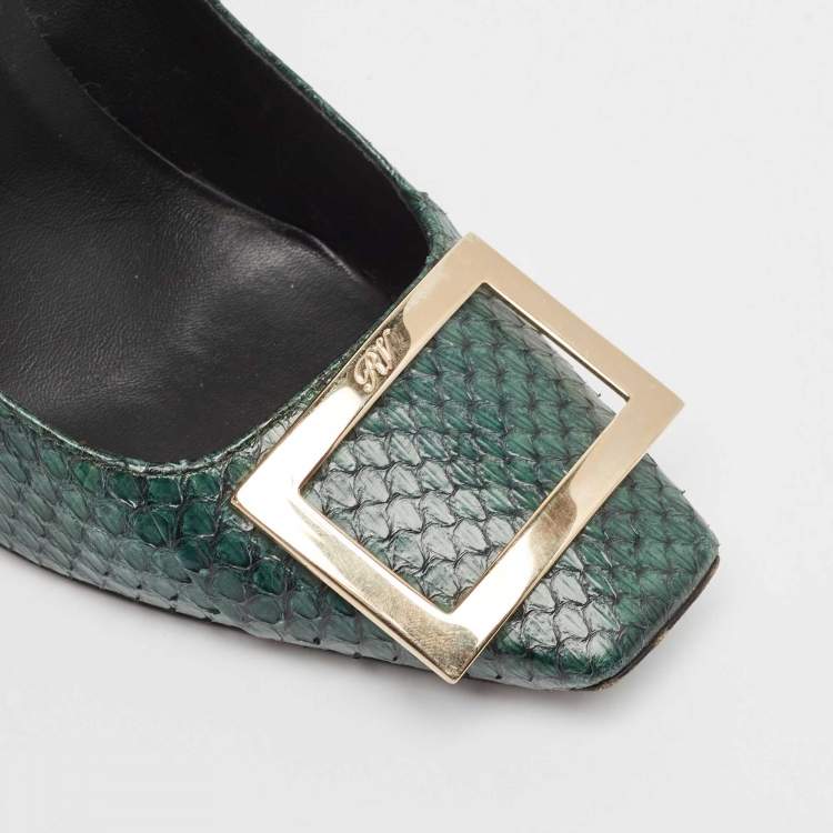 Pre Owned Roger Vivier Dark Green Python Trompette Pumps Size 38.5
