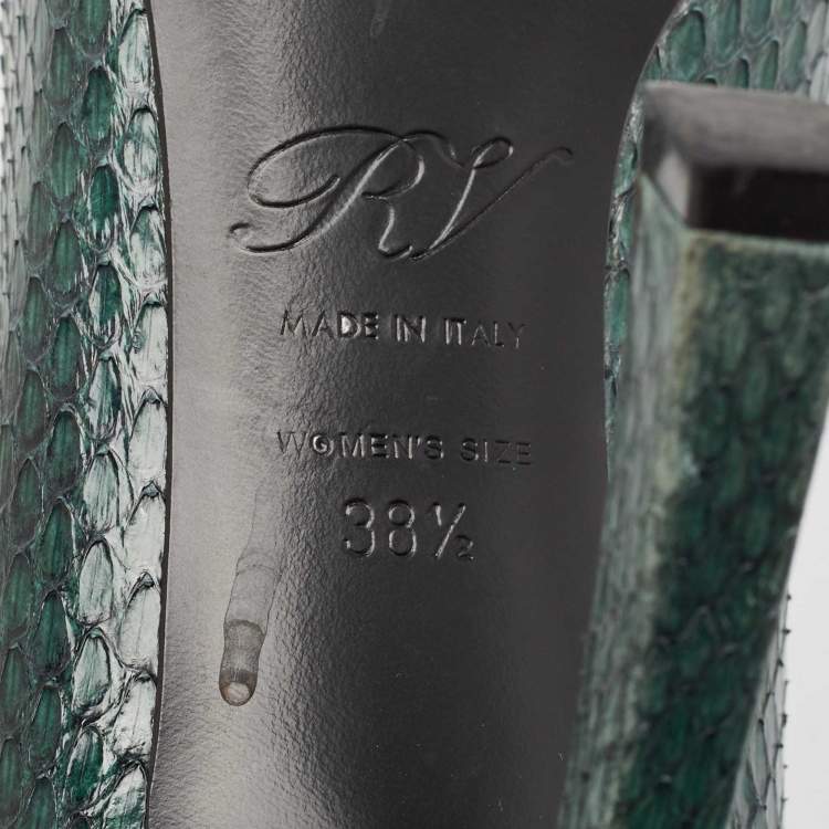 Pre Owned Roger Vivier Dark Green Python Trompette Pumps Size 38.5