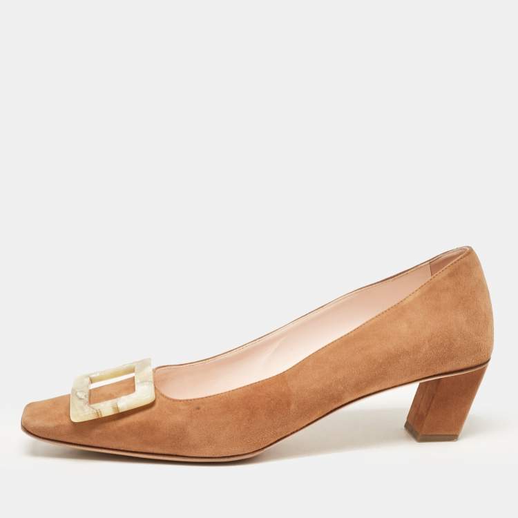 Pre Owned Roger Vivier Brown Suede Belle Block Heel Pumps Size 38