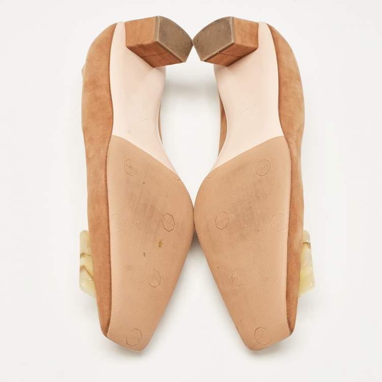 Pre Owned Roger Vivier Brown Suede Belle Block Heel Pumps Size 38