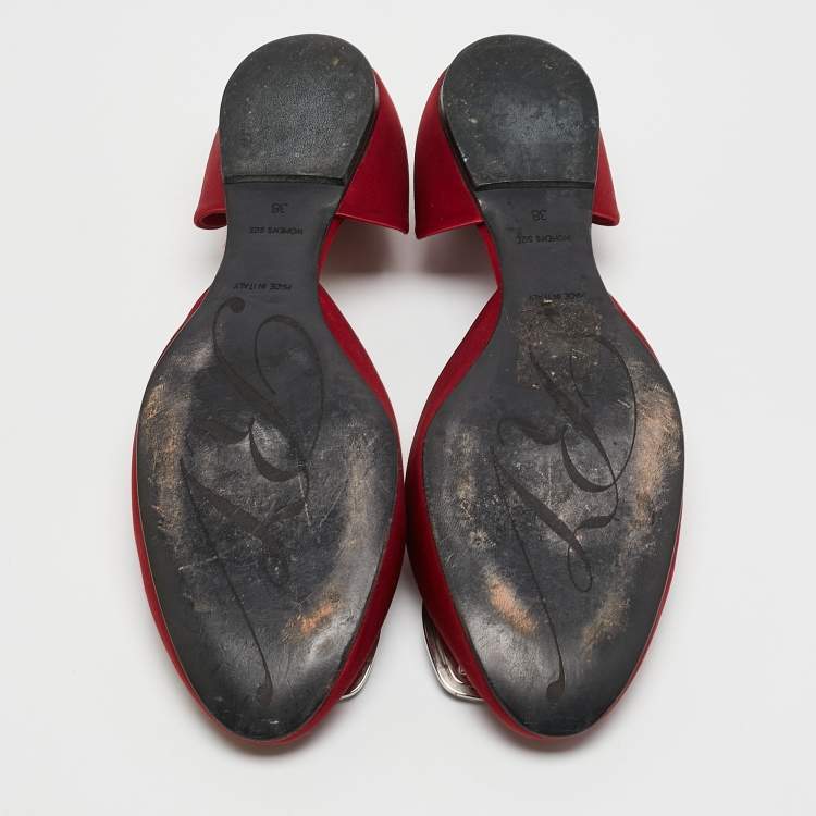 Pre Owned Roger Vivier Red Satin Crystal Embellished D'orsay Ballet Flats Size 38