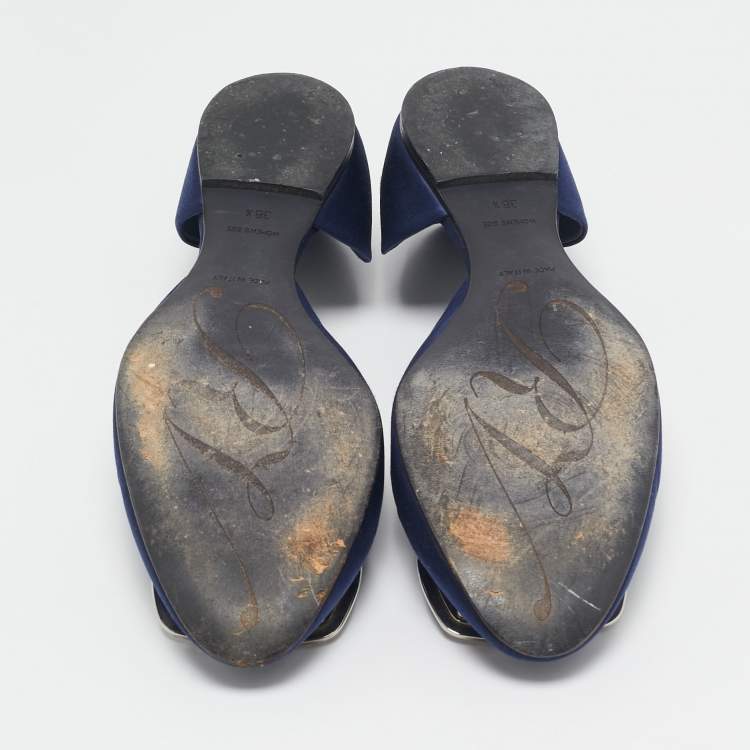 Pre Owned Roger Vivier Blue Satin D'orsay Ballet Flats Size 38.5