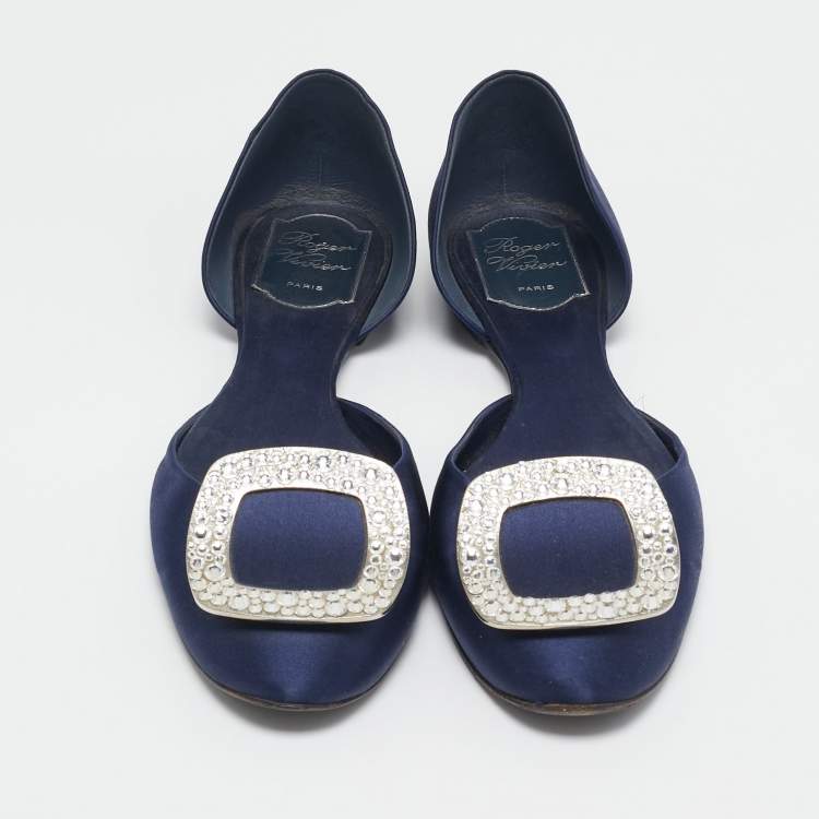 Pre Owned Roger Vivier Blue Satin D'orsay Ballet Flats Size 38.5