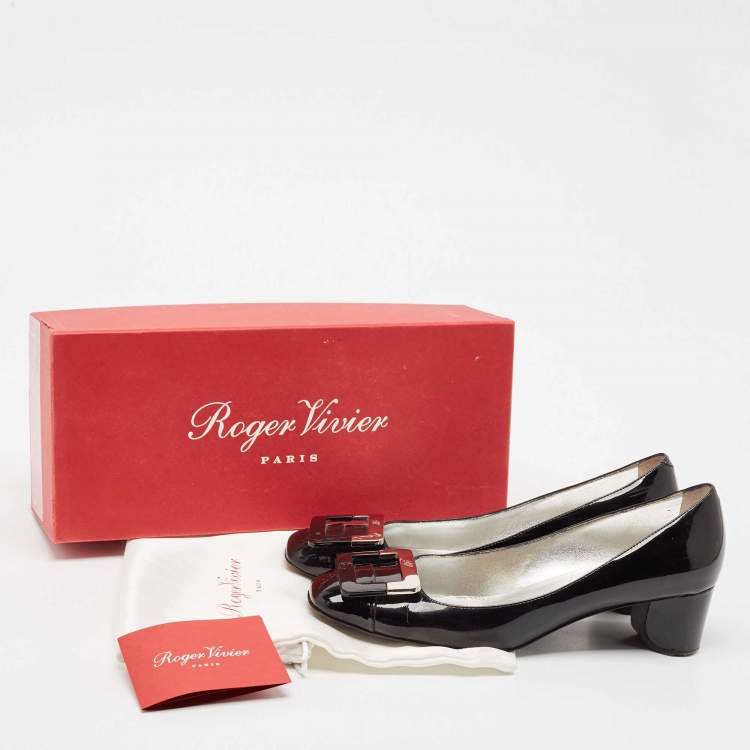 Pre Owned Roger Vivier Black Patent Leather U-Look Pumps Size 37.5