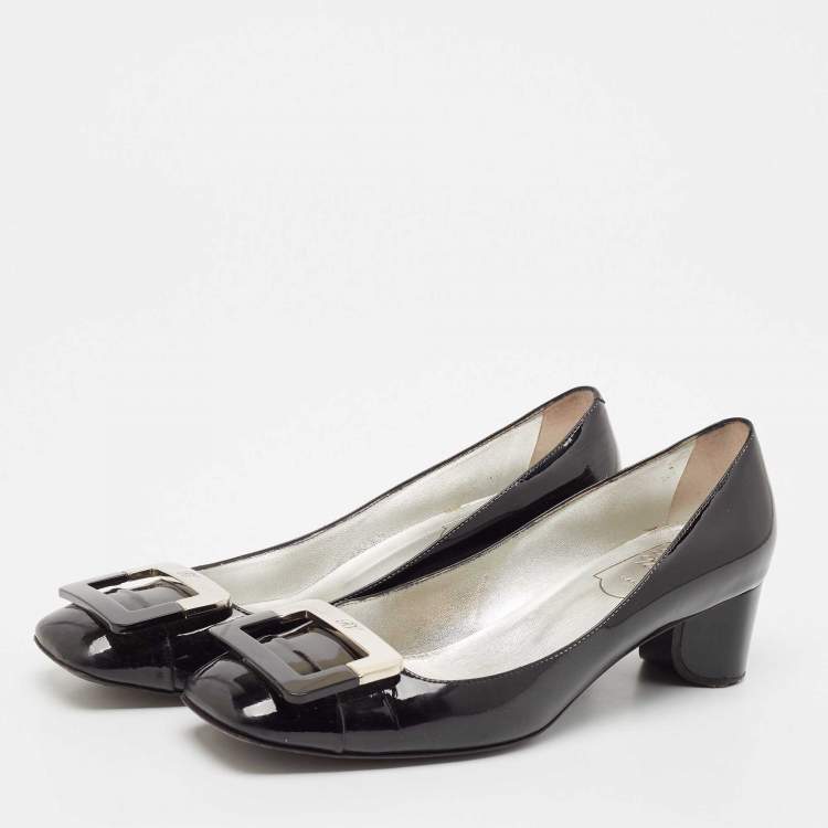 Pre Owned Roger Vivier Black Patent Leather U-Look Pumps Size 37.5