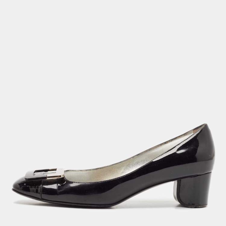 Pre Owned Roger Vivier Black Patent Leather U-Look Pumps Size 37.5